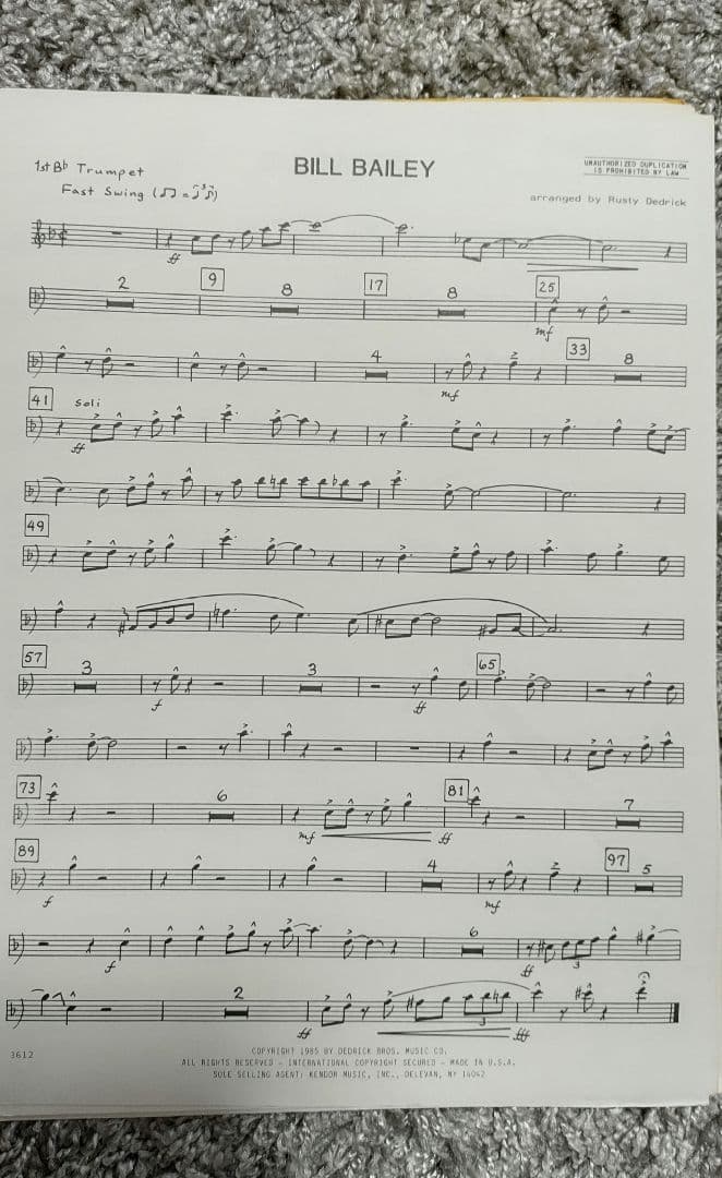 ボーカル　ビッグバンド譜面：BILL BAILEY