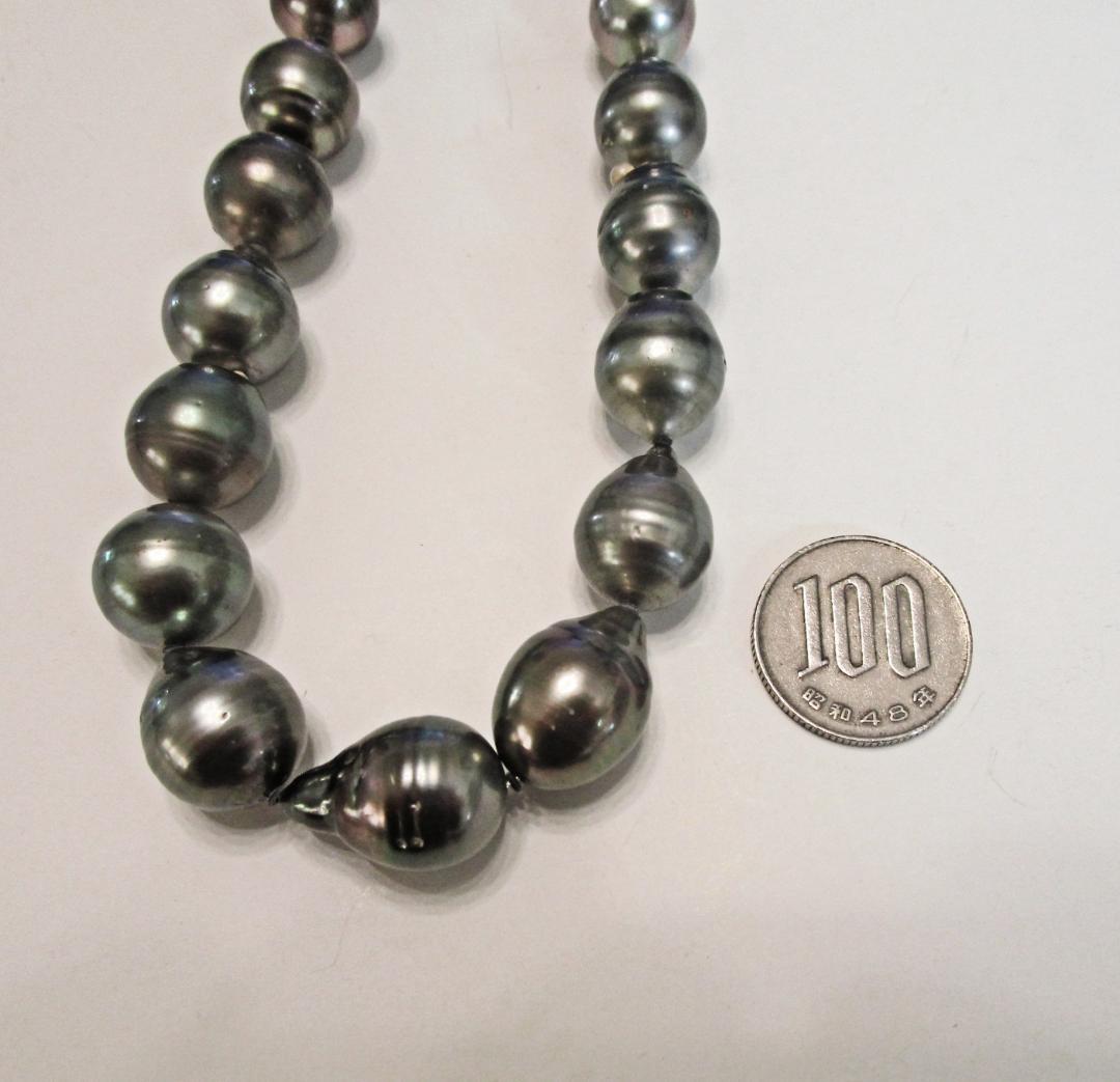 セール☆極美品☆特大 黒蝶本真珠ネックレス １２.１-１４.３ミリ