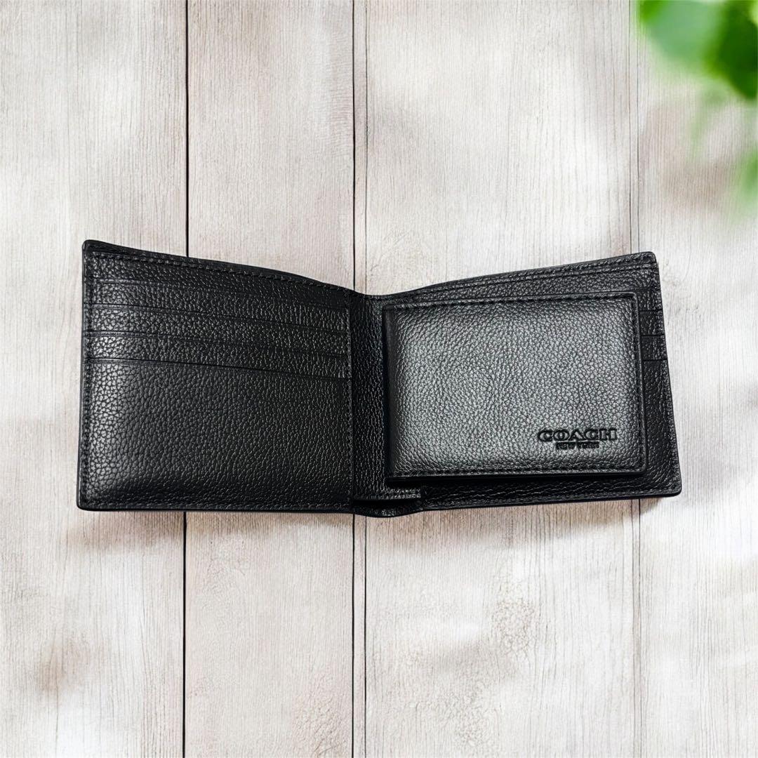 COACH コーチ 二つ折り財布 F74991 黒 美品 コンパクト ID付