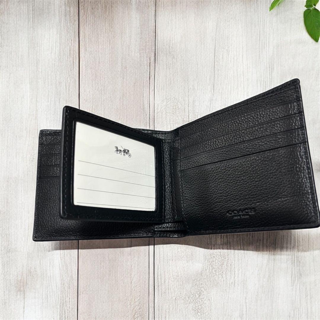 COACH コーチ 二つ折り財布 F74991 黒 美品 コンパクト ID付