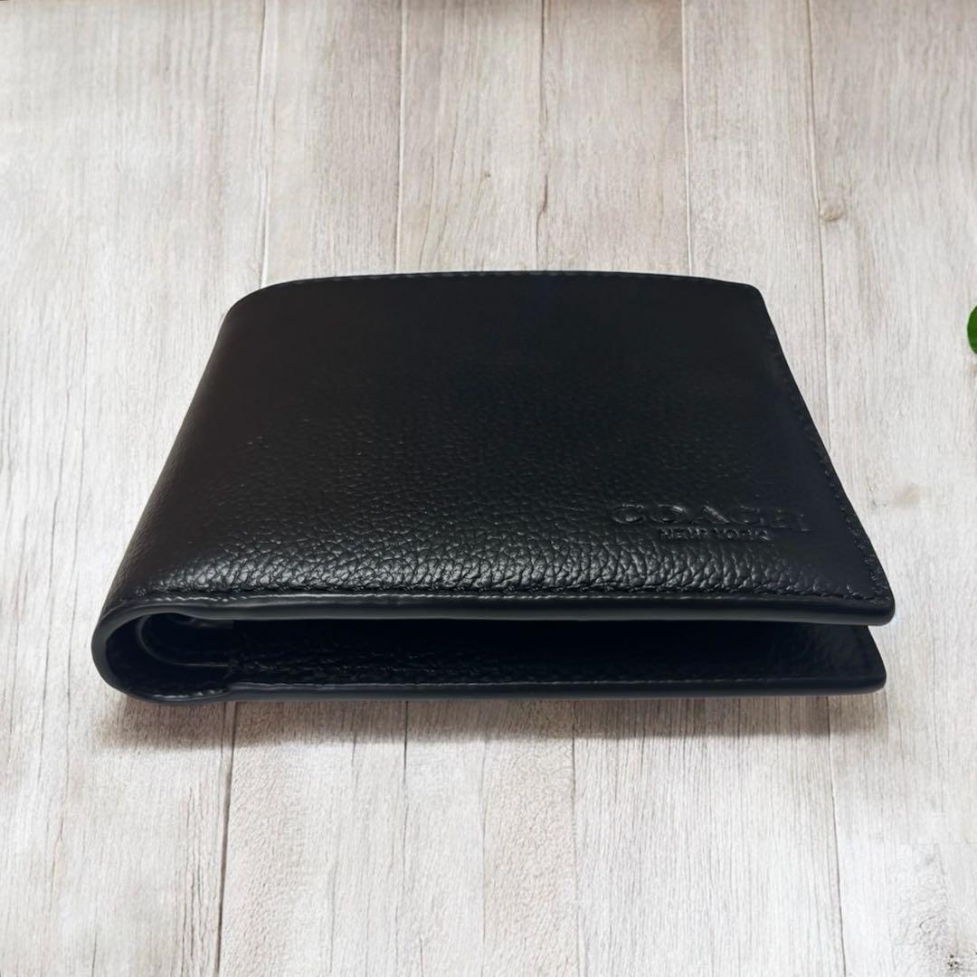 COACH コーチ 二つ折り財布 F74991 黒 美品 コンパクト ID付