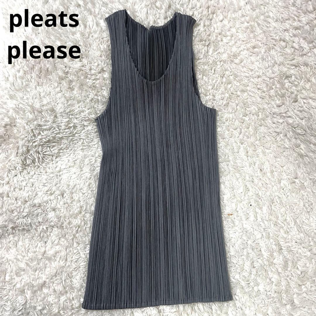 美品✨プリーツプリーズ　タンクトップ　グレー