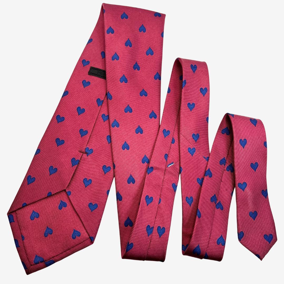 PRADA シルクネクタイ ハート柄 ピンク