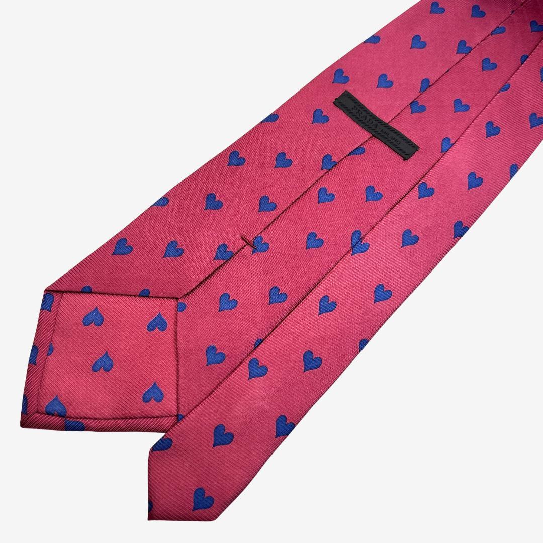 PRADA シルクネクタイ ハート柄 ピンク