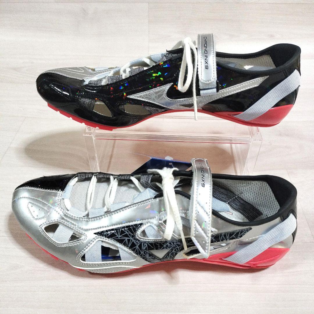 新品 ミズノ クロノインクス9 陸上短距離スパイク 27.5 黒銀 Mizuno
