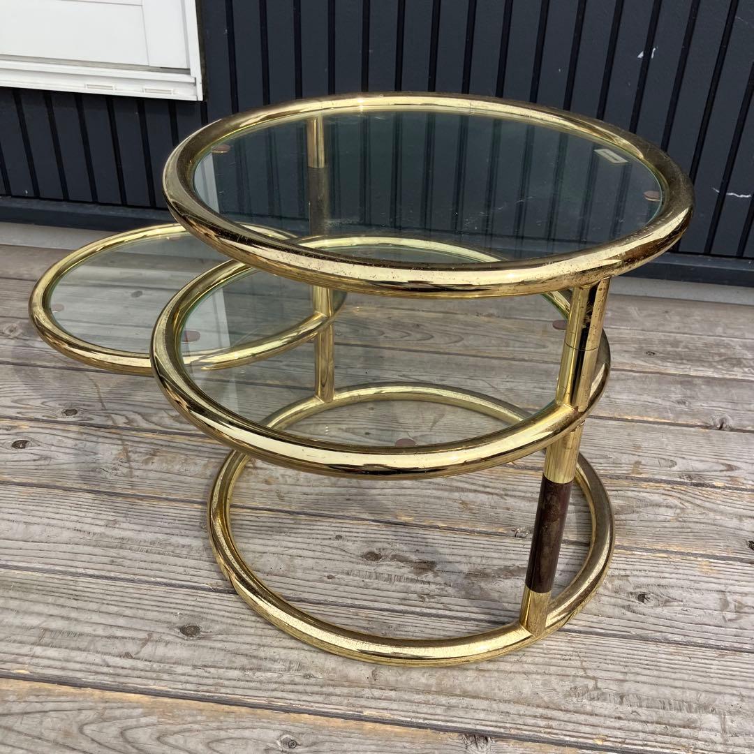 北欧レトロ ミッドセンチュリー 3段ラウンドテーブル ガラスサイドテーブル