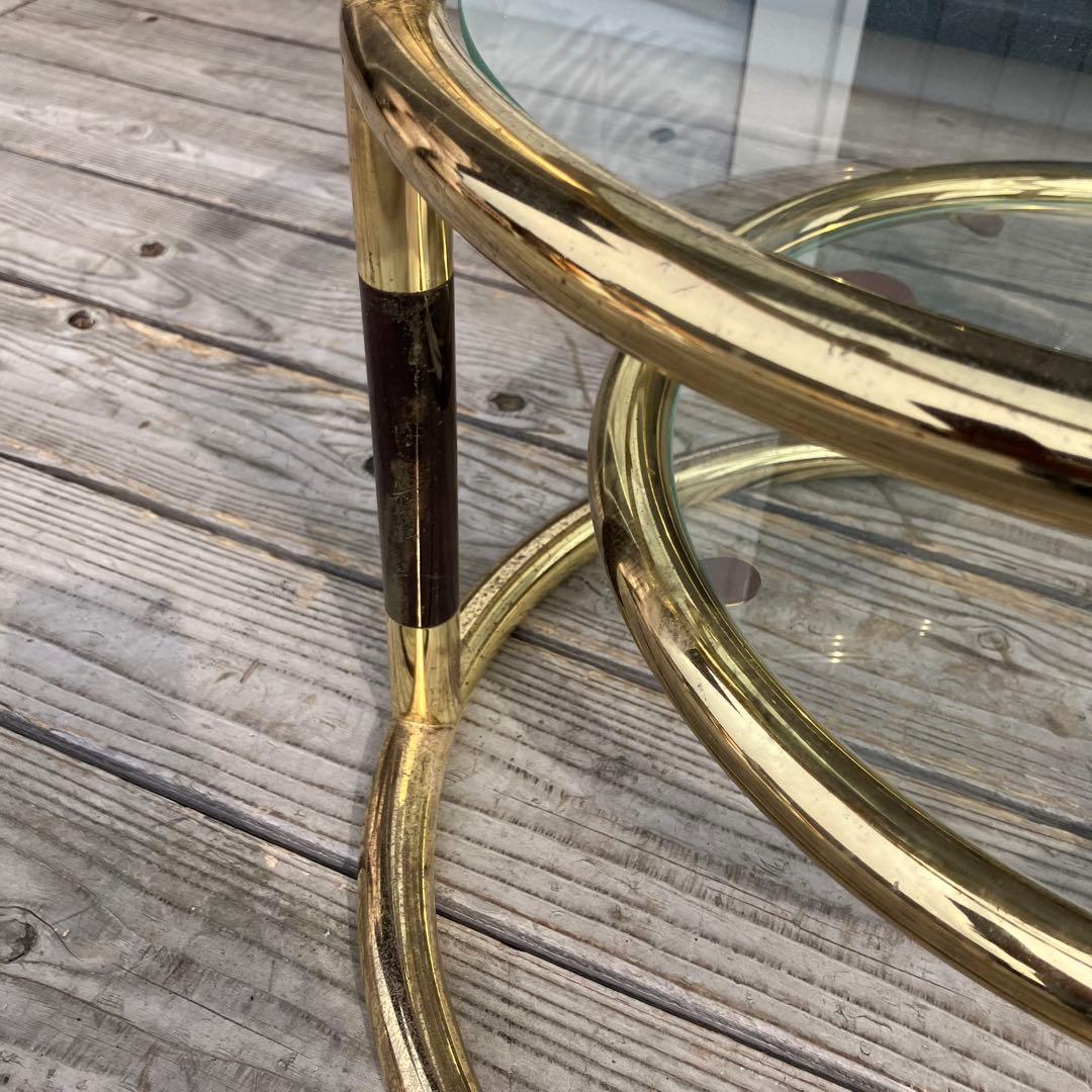 北欧レトロ ミッドセンチュリー 3段ラウンドテーブル ガラスサイドテーブル