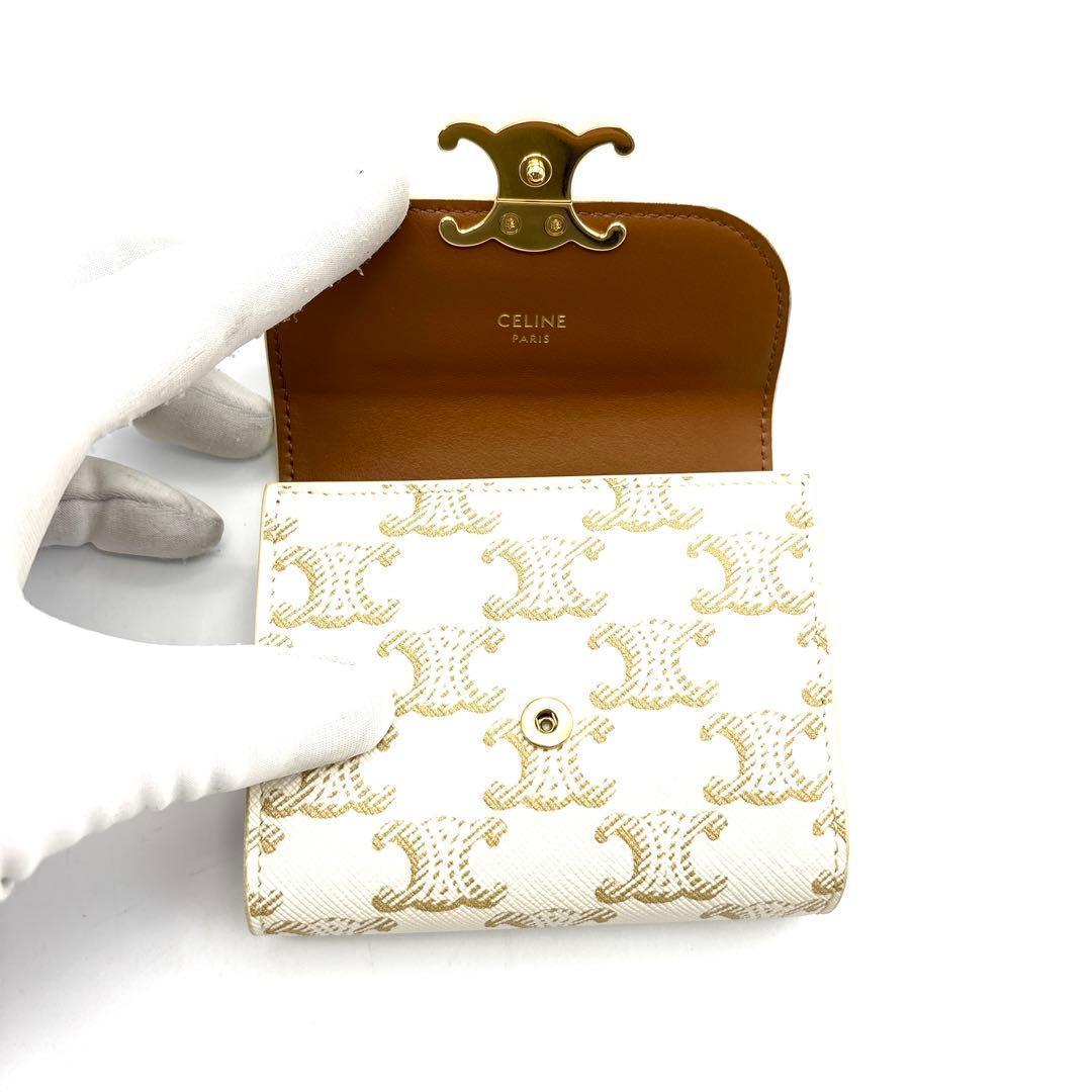 現行◆極美品◆CELINE 三つ折り財布 トリオンフ マカダム柄 ホワイト