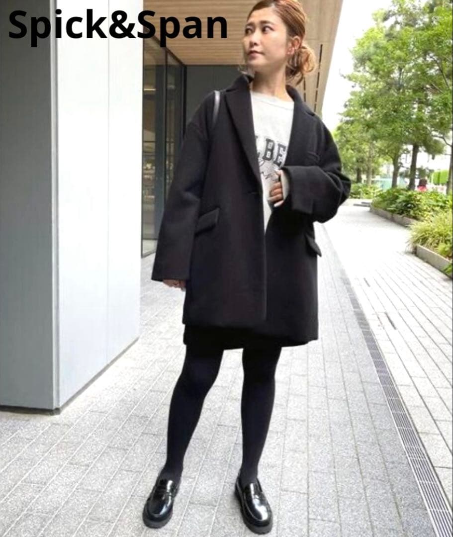 【極美品】Spick&Span W/Nyモッサジャケットライクコート ブラック