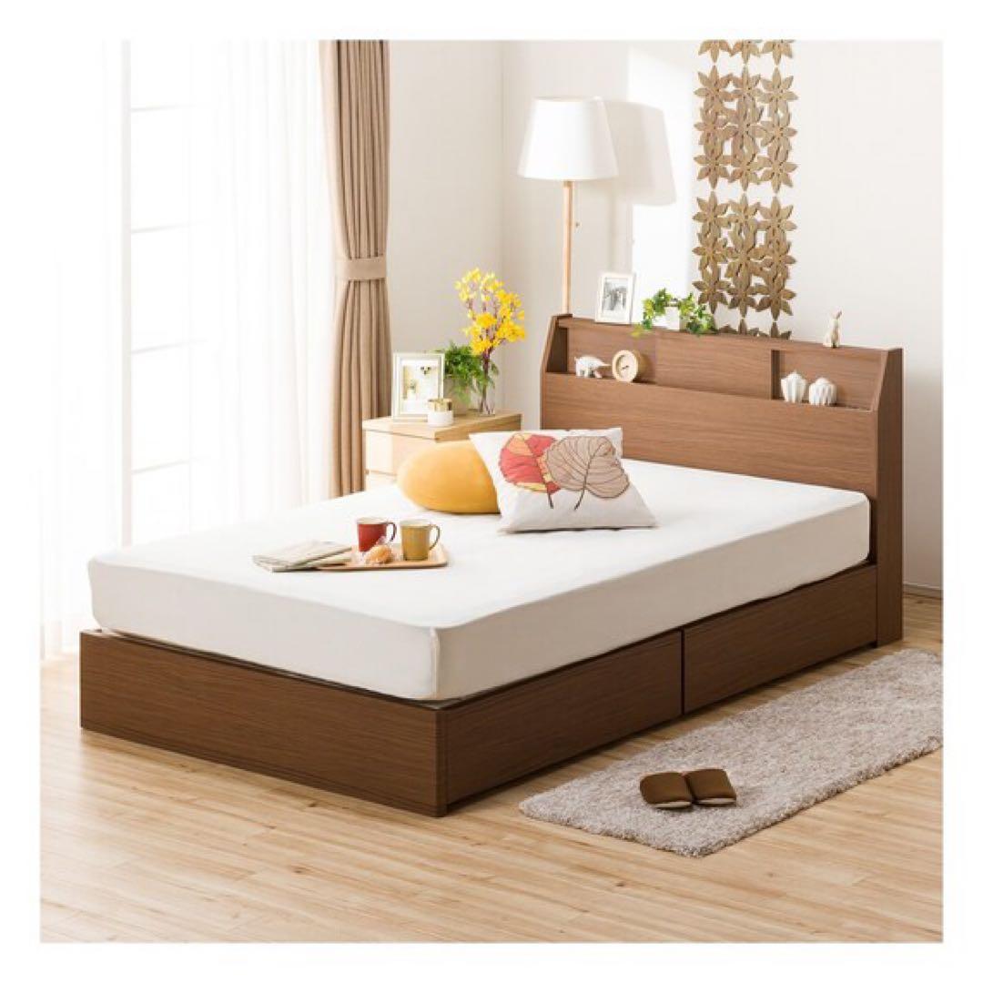 送料込み　ニトリ クイーン ベットフレーム 収納・コンセント付　アザン3浅型