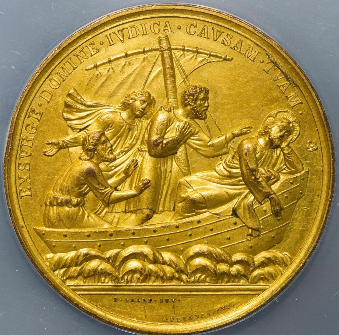 1869年 ピウス9世 金メッキGILDメダル　特大スラブ入り