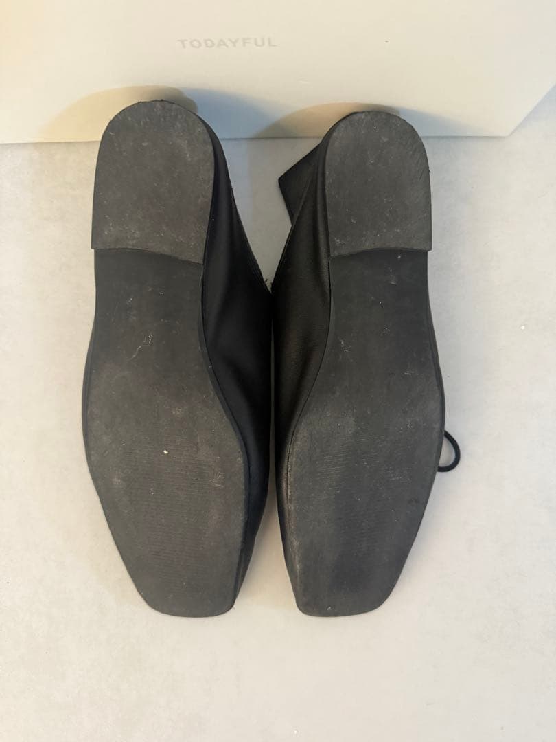 【まり】TODAYFUL レースアップ　レザー フラットシューズ　ブラック