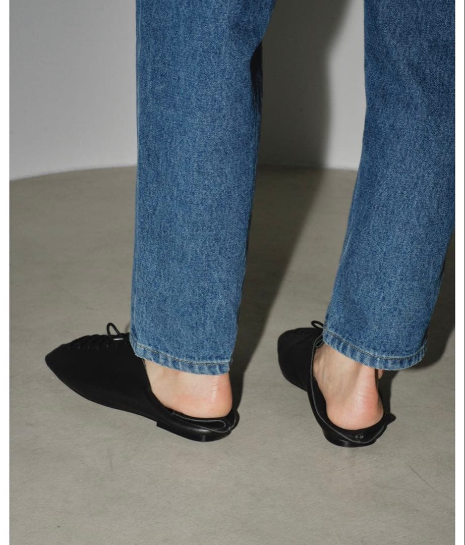 【まり】TODAYFUL レースアップ　レザー フラットシューズ　ブラック