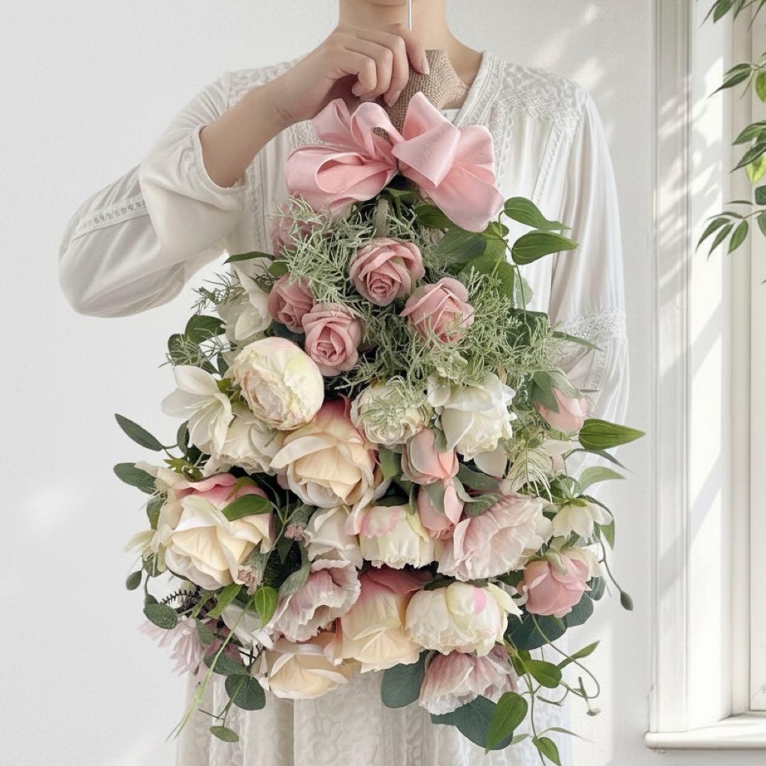 ピンクローズとピオニーのスワッグ｜光触媒フラワー・開店祝い・誕生日ギフト　造花