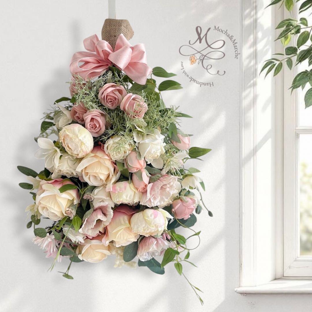 ピンクローズとピオニーのスワッグ｜光触媒フラワー・開店祝い・誕生日ギフト　造花