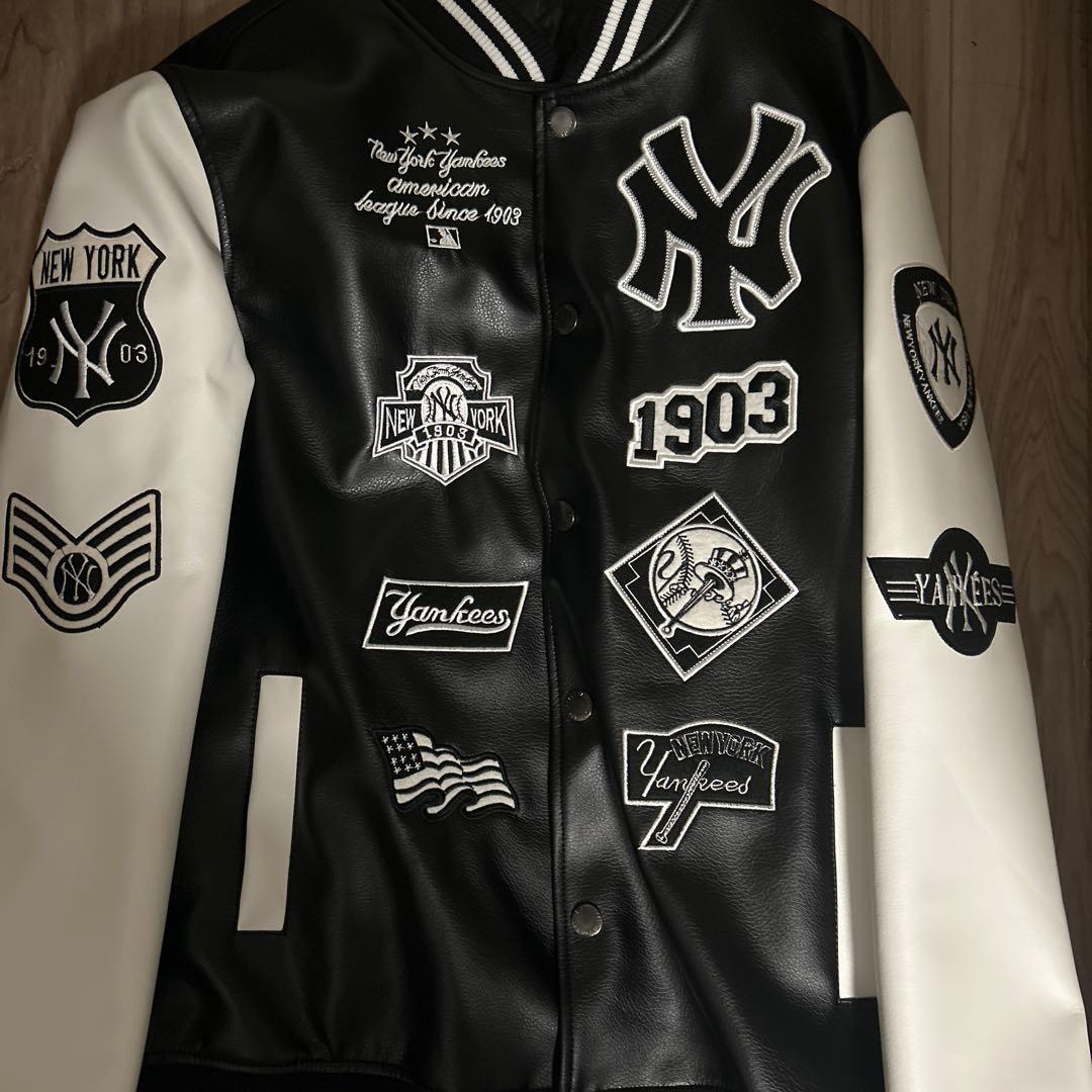 Yankees スタジャン レザー ブラック ホワイト
