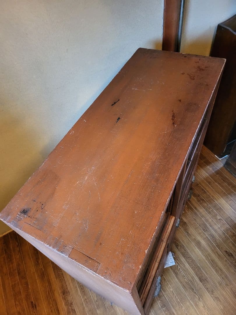 ガラス戸棚　引き出し　4杯　ゆらゆらガラス　古道具　アンティーク