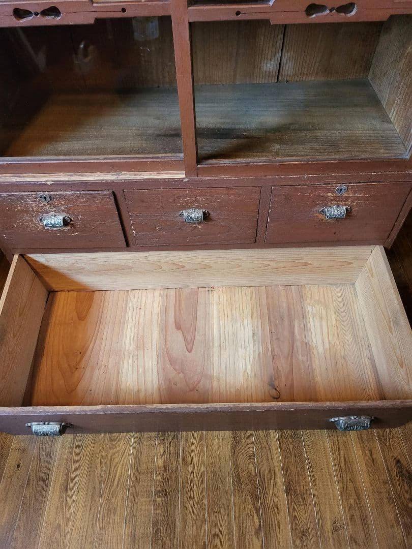 ガラス戸棚　引き出し　4杯　ゆらゆらガラス　古道具　アンティーク