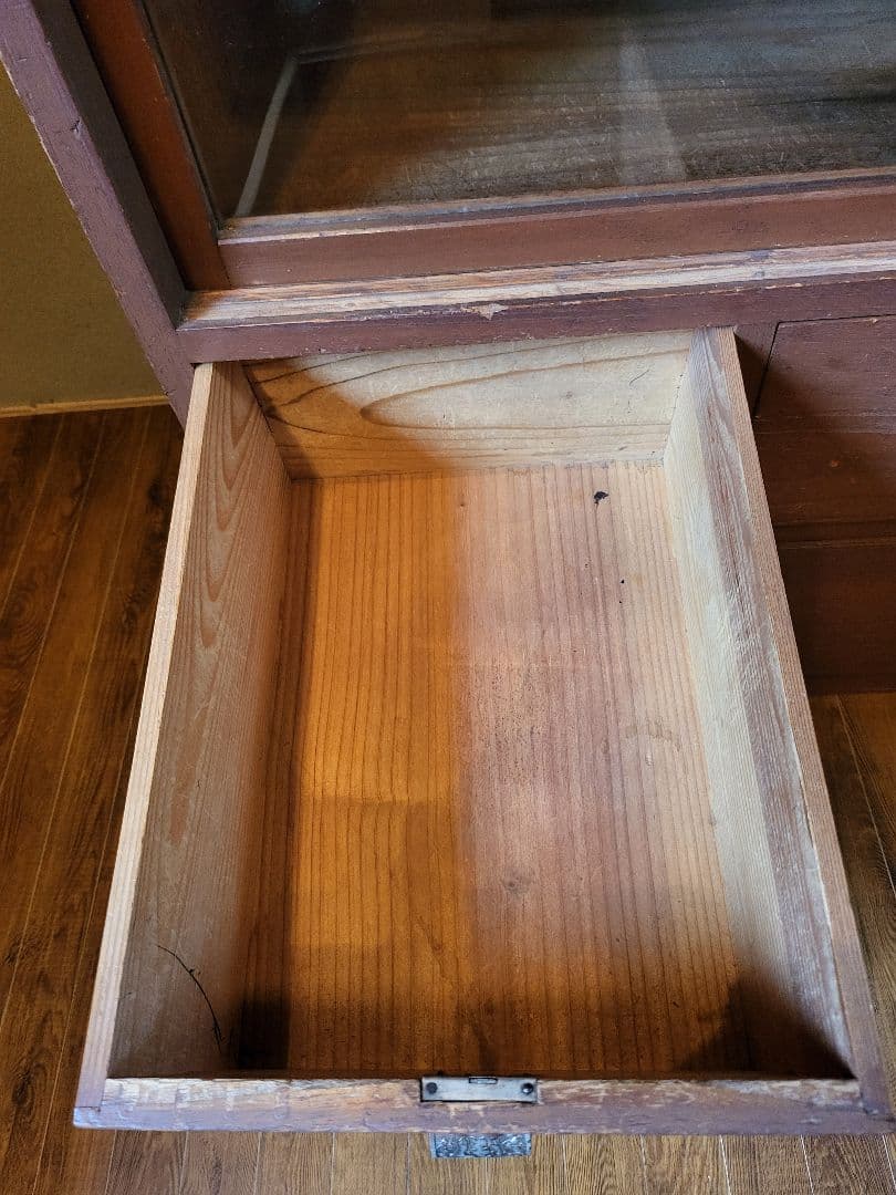 ガラス戸棚　引き出し　4杯　ゆらゆらガラス　古道具　アンティーク