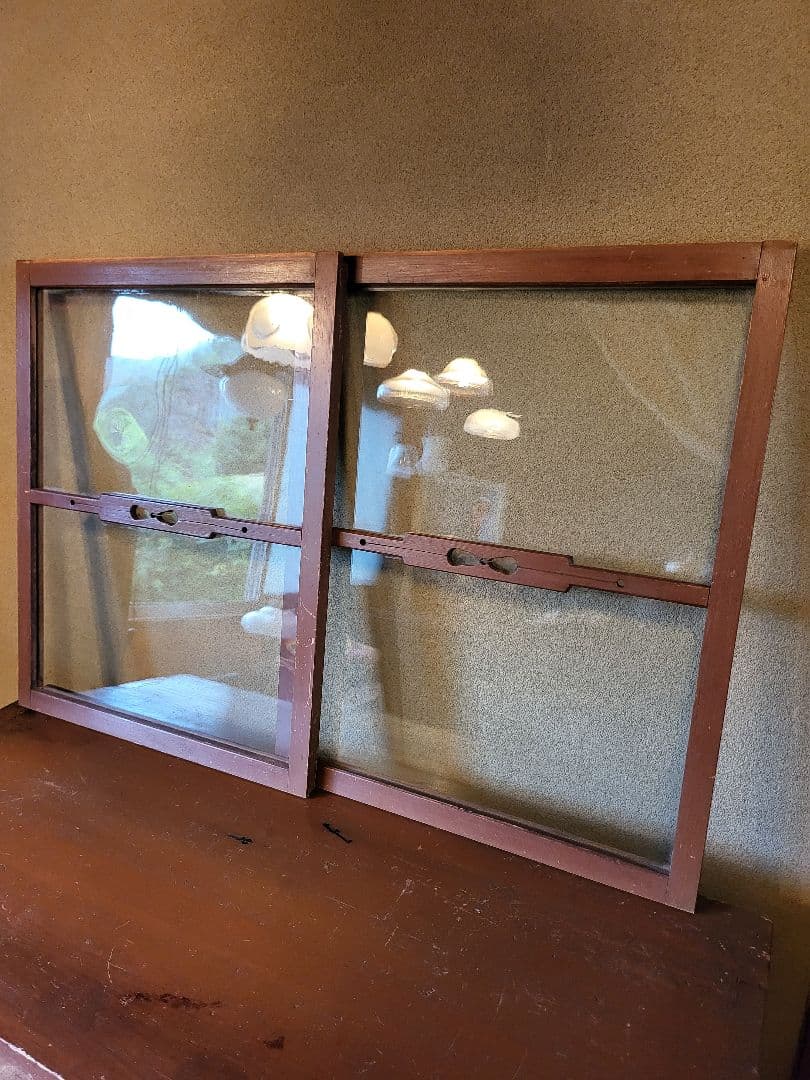 ガラス戸棚　引き出し　4杯　ゆらゆらガラス　古道具　アンティーク