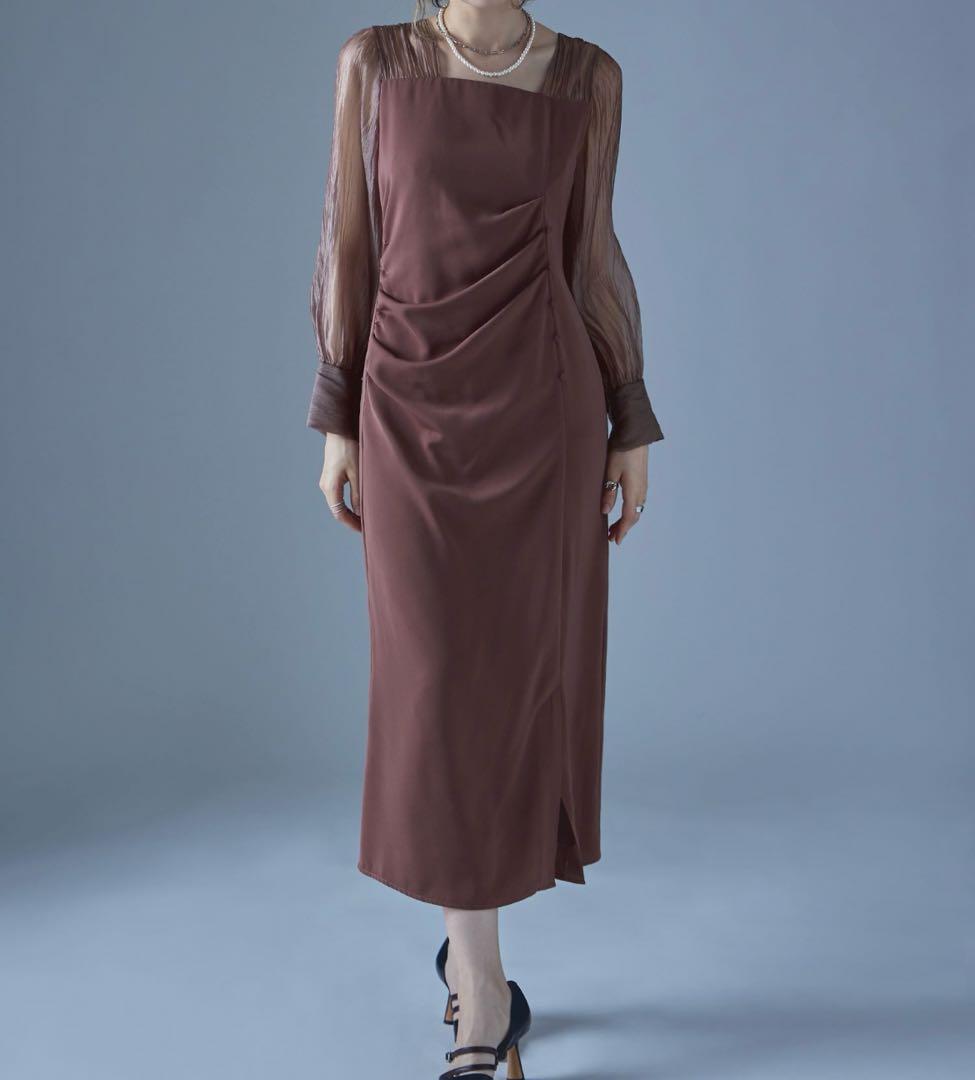 etoll. ドレープデザインIラインドレス／モカ