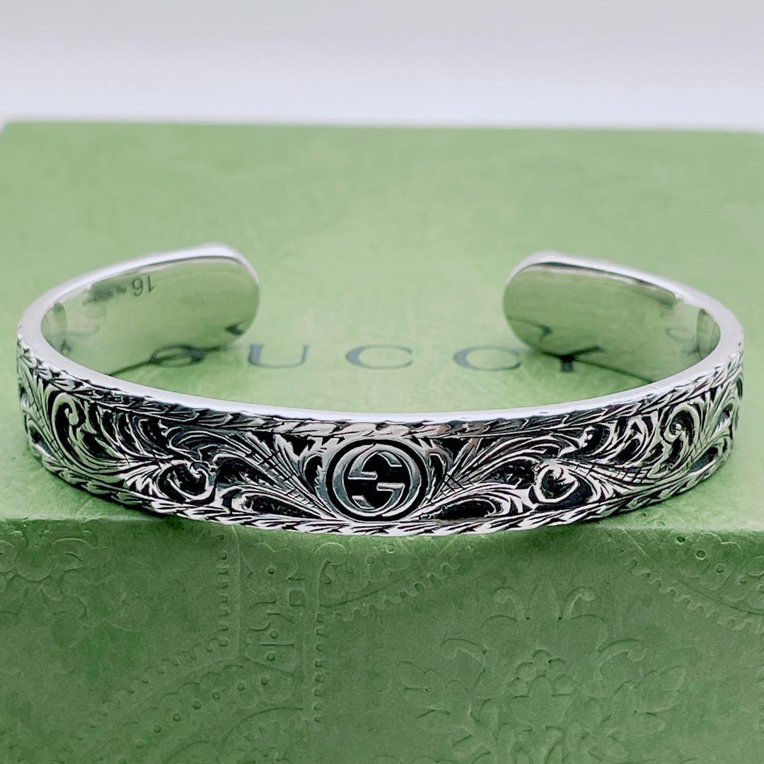 GUCCI バングル　アラベスク　キャット　インターロッキング　シルバー