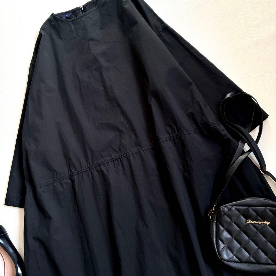 ◆美品◆1.4万◆ICHI◆大きいサイズ感◆ゆったり長袖マキシワンピース◆黒◆F