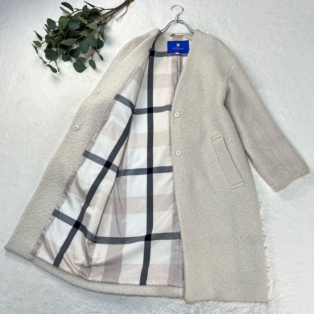 18AW ブルーレーベルクレストブリッジ モヘア混 バルキー ノーカラーコート