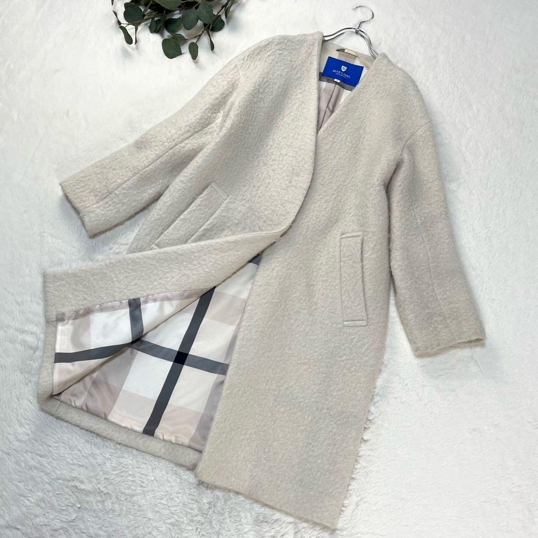 18AW ブルーレーベルクレストブリッジ モヘア混 バルキー ノーカラーコート