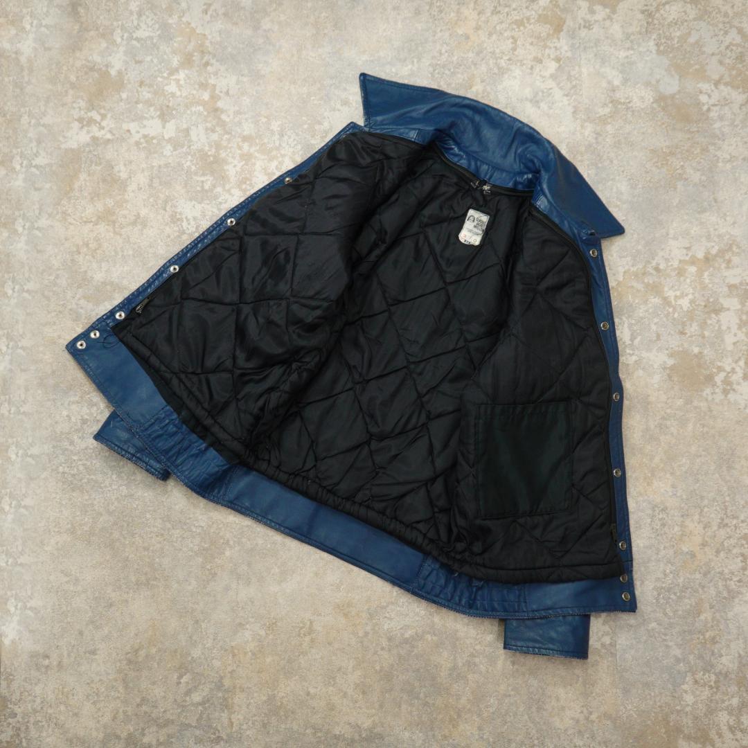 80s-90s オールレザースタジャン 40 カナダ ブルー ライナー 襟付き