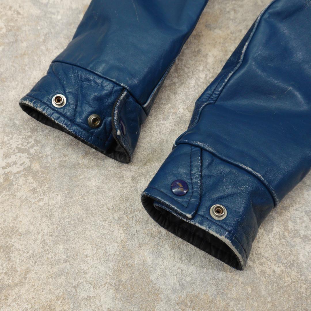 80s-90s オールレザースタジャン 40 カナダ ブルー ライナー 襟付き