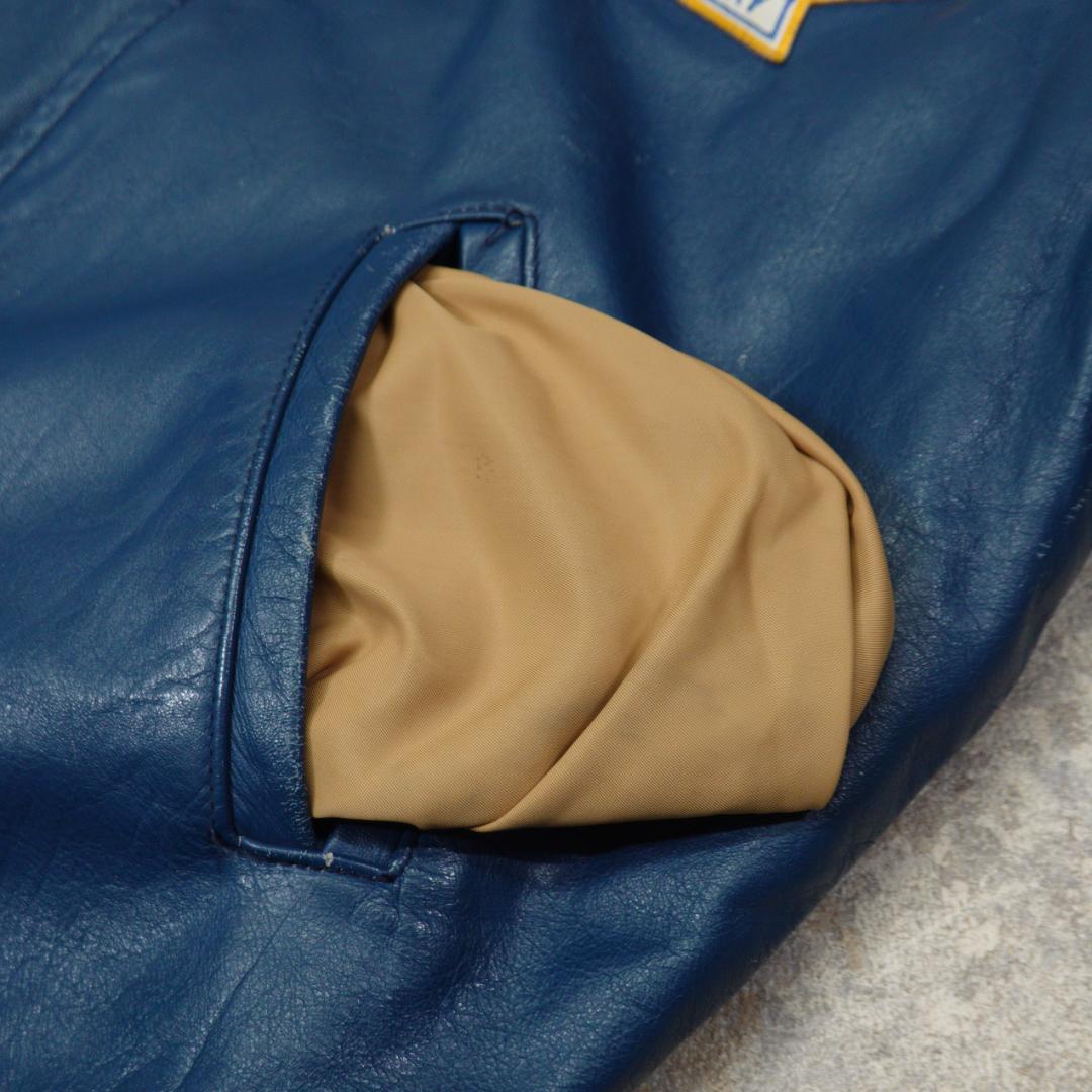80s-90s オールレザースタジャン 40 カナダ ブルー ライナー 襟付き