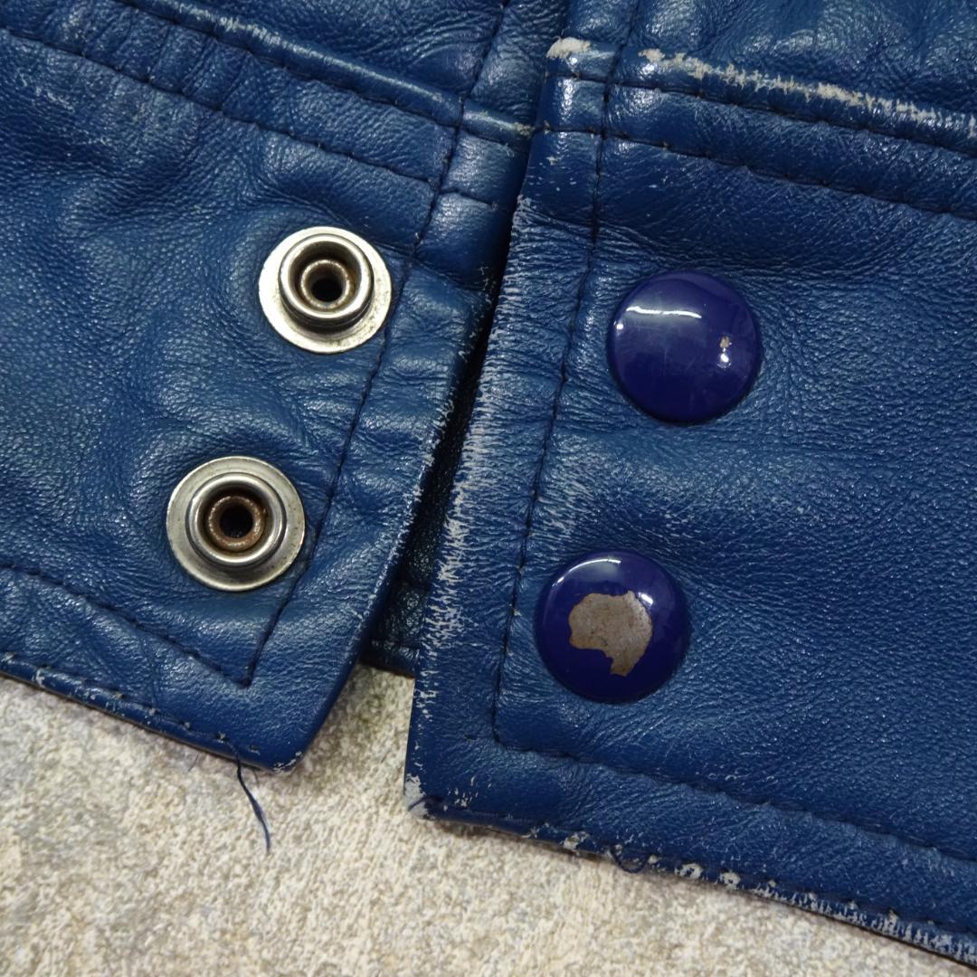 80s-90s オールレザースタジャン 40 カナダ ブルー ライナー 襟付き