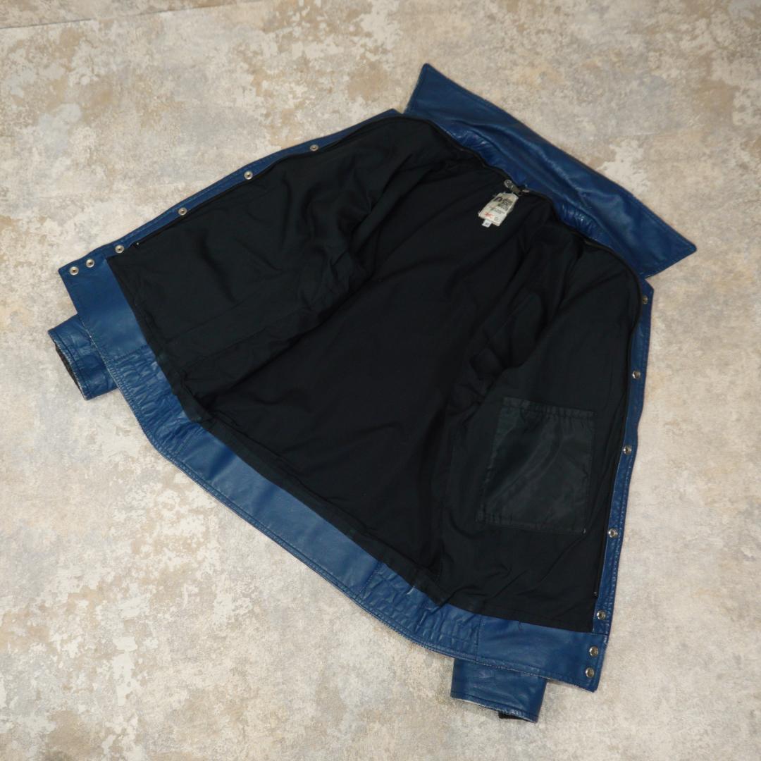 80s-90s オールレザースタジャン 40 カナダ ブルー ライナー 襟付き
