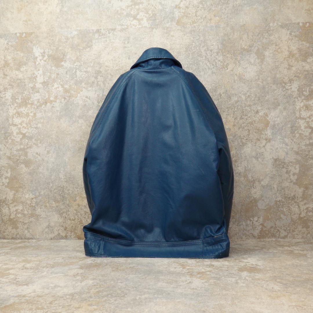 80s-90s オールレザースタジャン 40 カナダ ブルー ライナー 襟付き