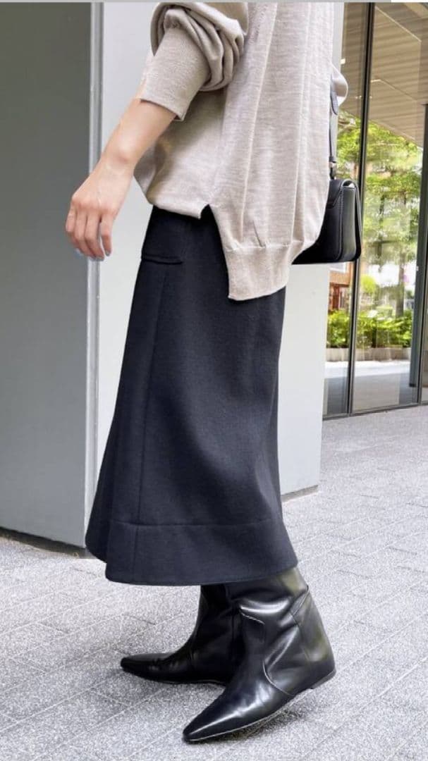 ビーバーメルトントラペーズスカート　ブラック　34