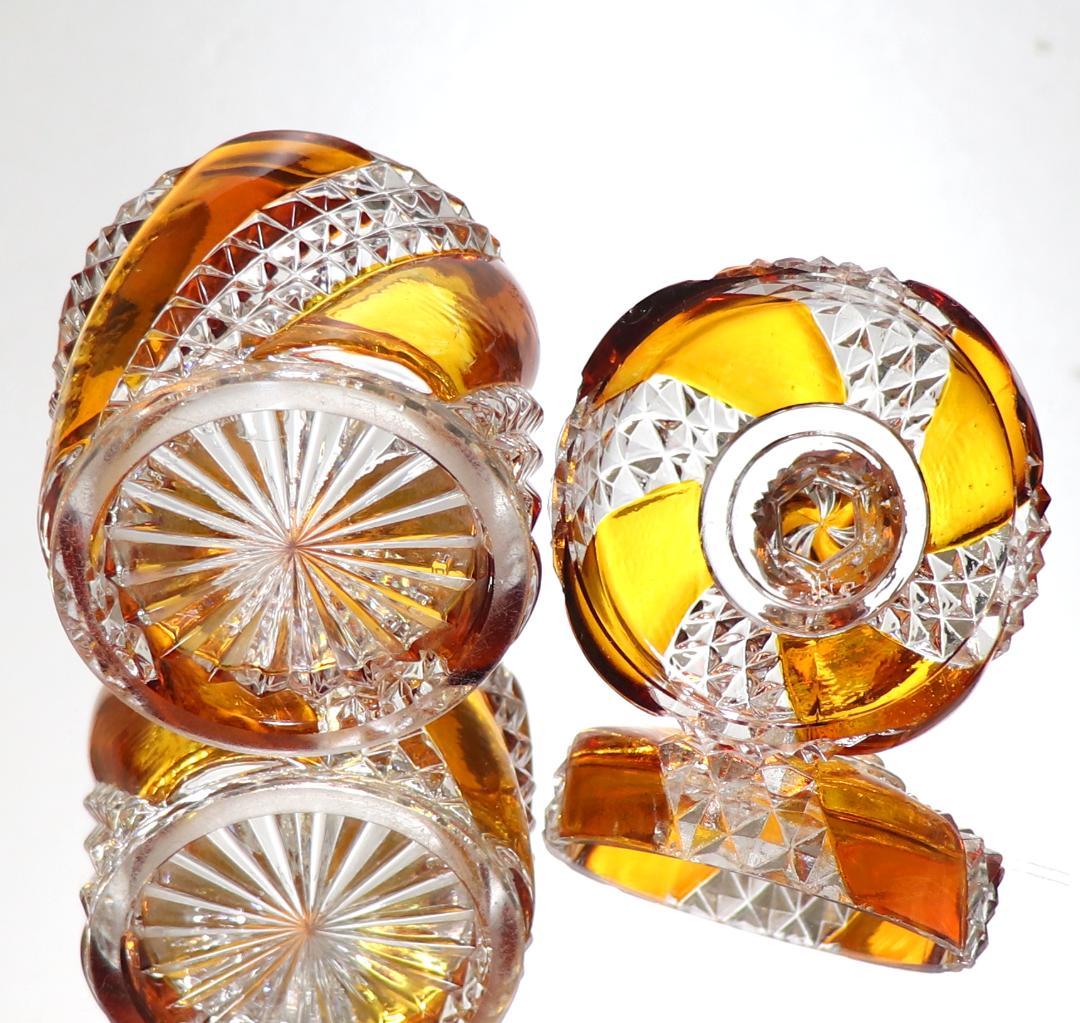 オールド・バカラ 1880年 珍品 サーペンティン 琥珀色ガラス蓋物 小物入れ