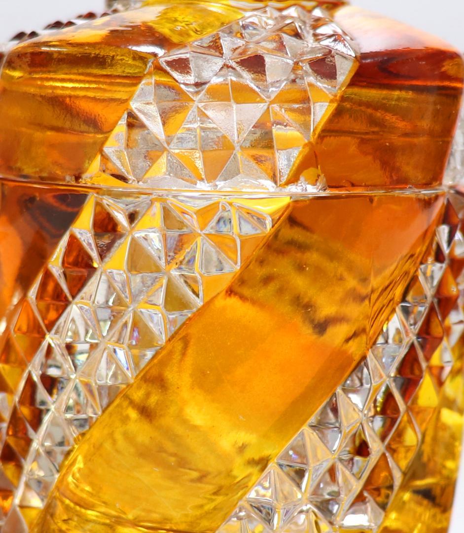 オールド・バカラ 1880年 珍品 サーペンティン 琥珀色ガラス蓋物 小物入れ