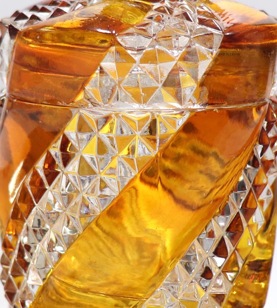 オールド・バカラ 1880年 珍品 サーペンティン 琥珀色ガラス蓋物 小物入れ