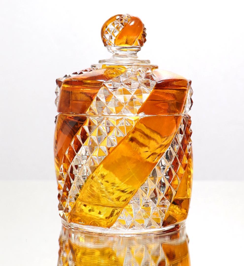 オールド・バカラ 1880年 珍品 サーペンティン 琥珀色ガラス蓋物 小物入れ