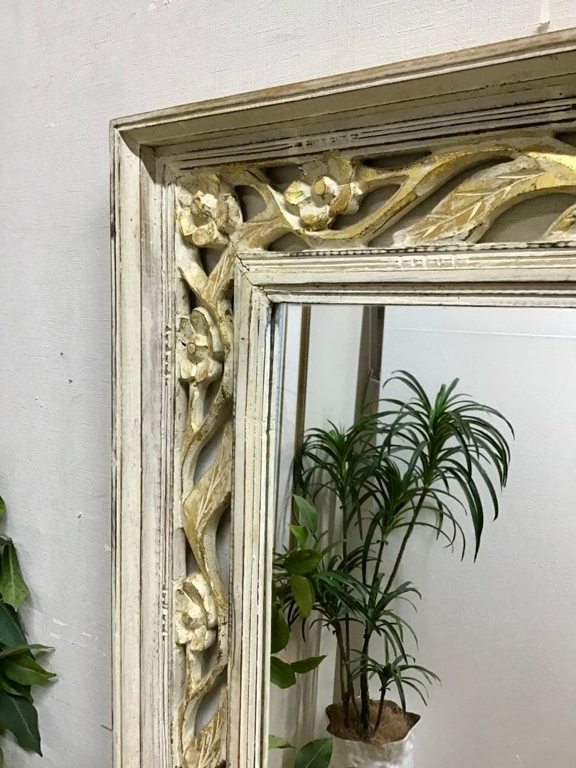 管306☆イタリア製☆木製手彫り彫刻☆アンティーク☆ウォールミラー☆大型鏡☆姿見