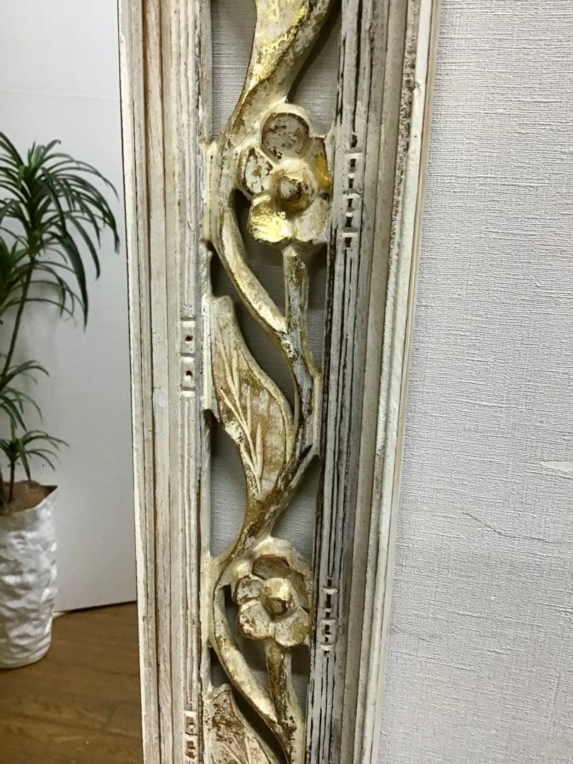 管306☆イタリア製☆木製手彫り彫刻☆アンティーク☆ウォールミラー☆大型鏡☆姿見