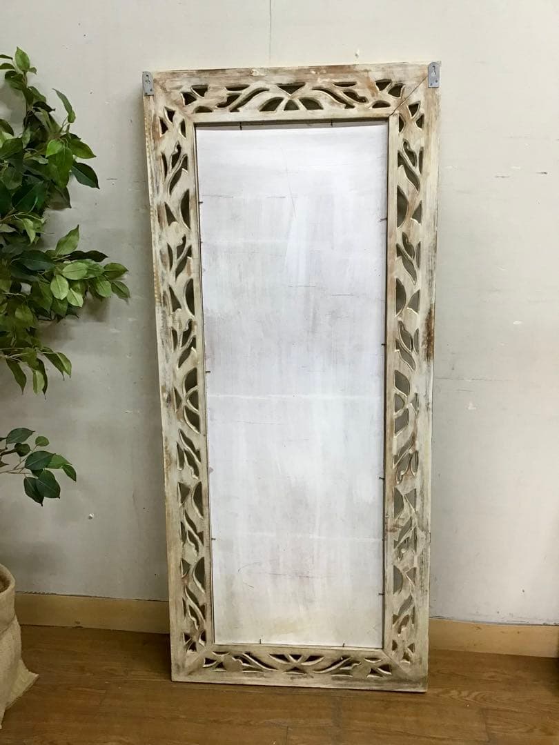 管306☆イタリア製☆木製手彫り彫刻☆アンティーク☆ウォールミラー☆大型鏡☆姿見