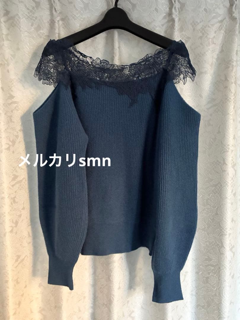 新品　fray i.d レースオフショルダーカッティングニット　ブルー
