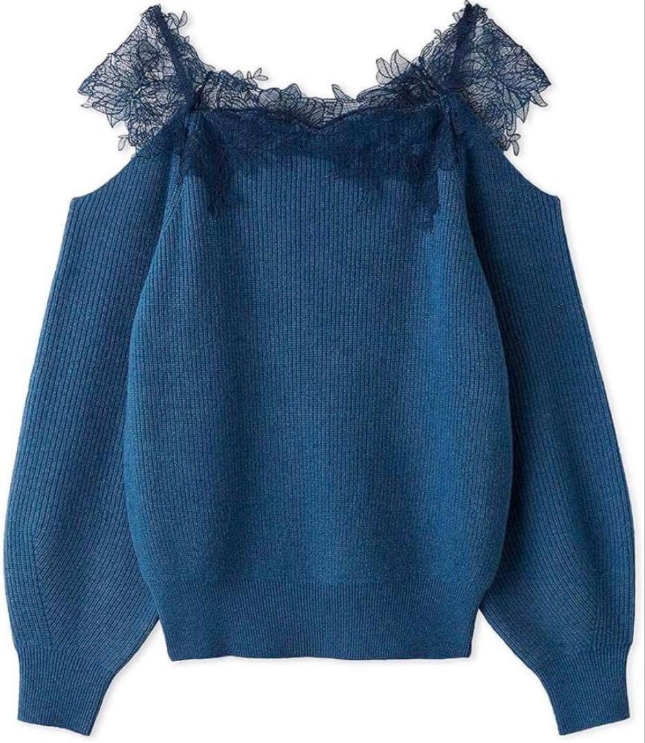 新品　fray i.d レースオフショルダーカッティングニット　ブルー