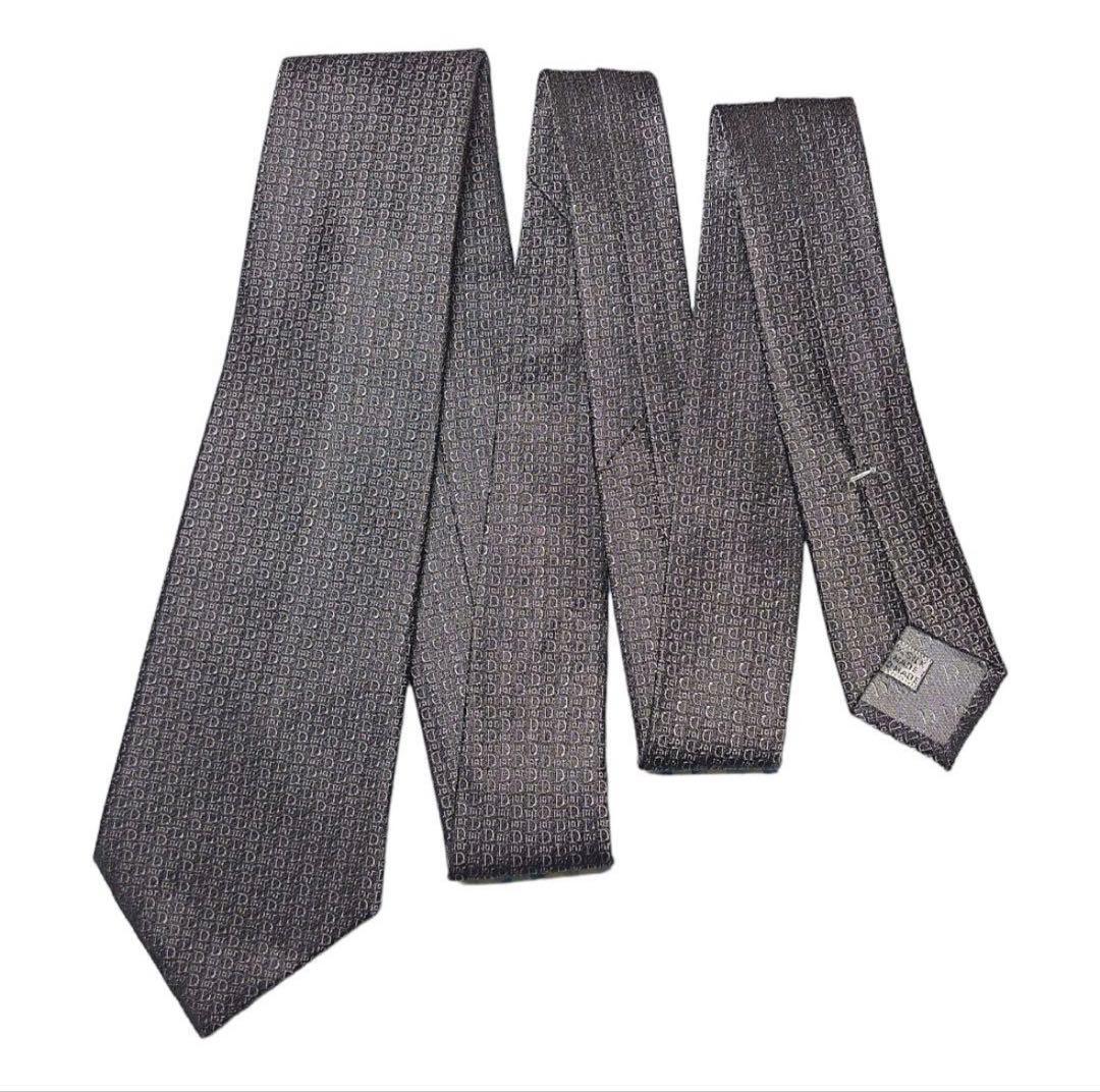 【美品】Dior Homme ネクタイ　トロッター　グレー　光沢　銀タグ