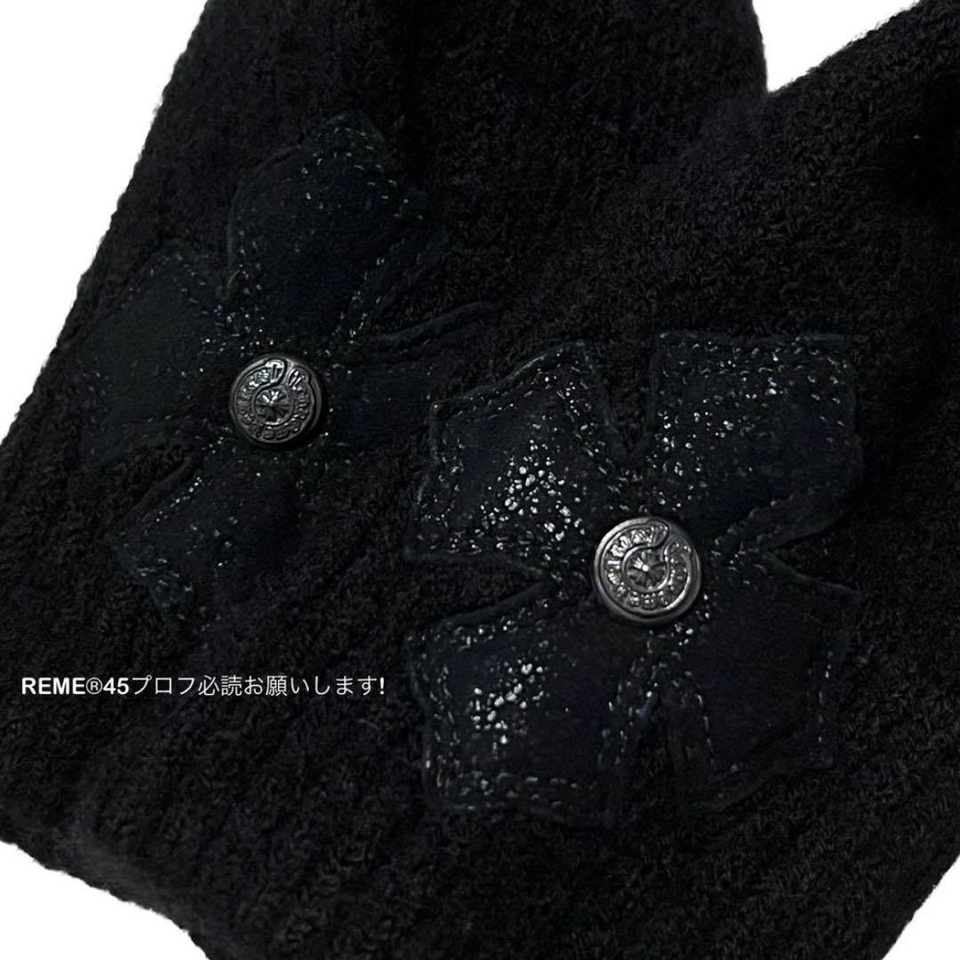 専用 正規品 クロムハーツ レザーパッチ カシミヤ グローブ 手袋 ブラック