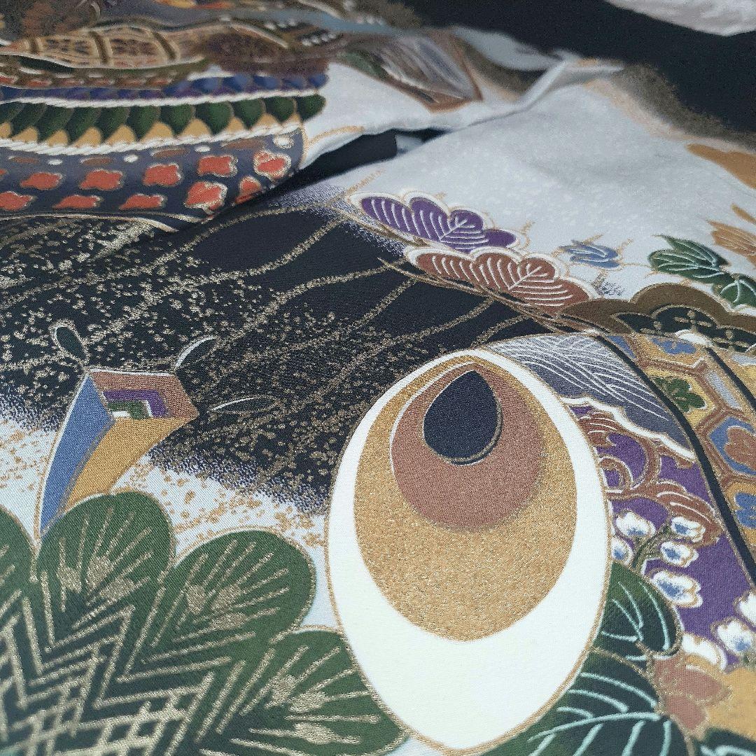 お宮参り　男の子一つ身着物　産着　鎧兜　黒、オフホワイト