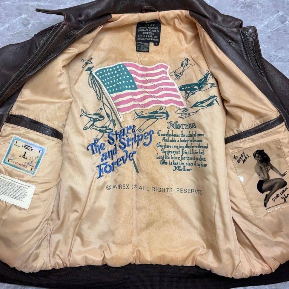 A2 AVIREX フライトジャケット シールブラウン インナーボンバープリント