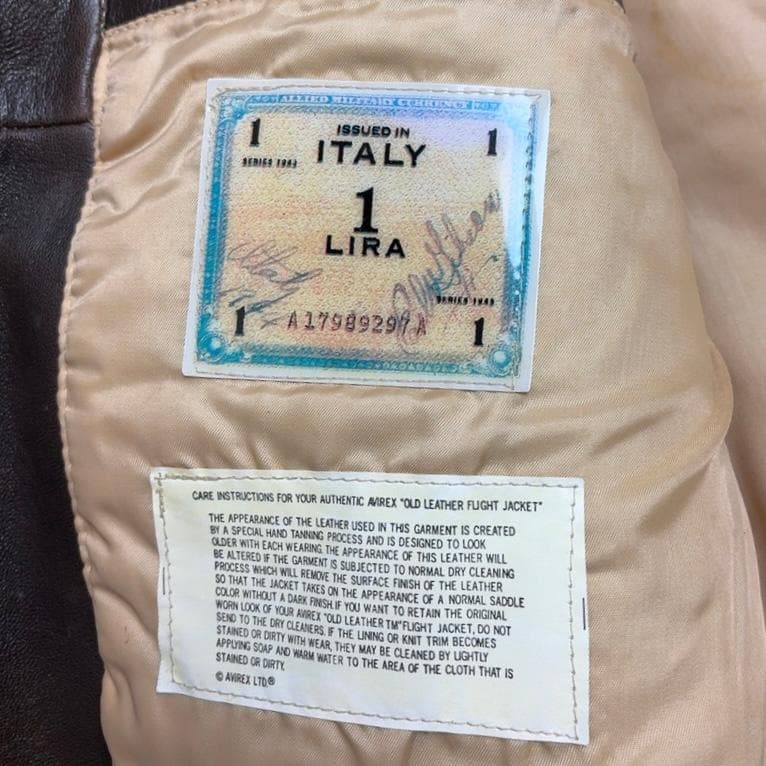 A2 AVIREX フライトジャケット シールブラウン インナーボンバープリント